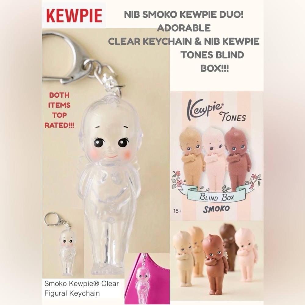 NWT KEWPIE TRIO 3” COLLECTIBLE CLEAR BAG CHARM & 2 NIB KEWPIE TONES BLIND BOX!